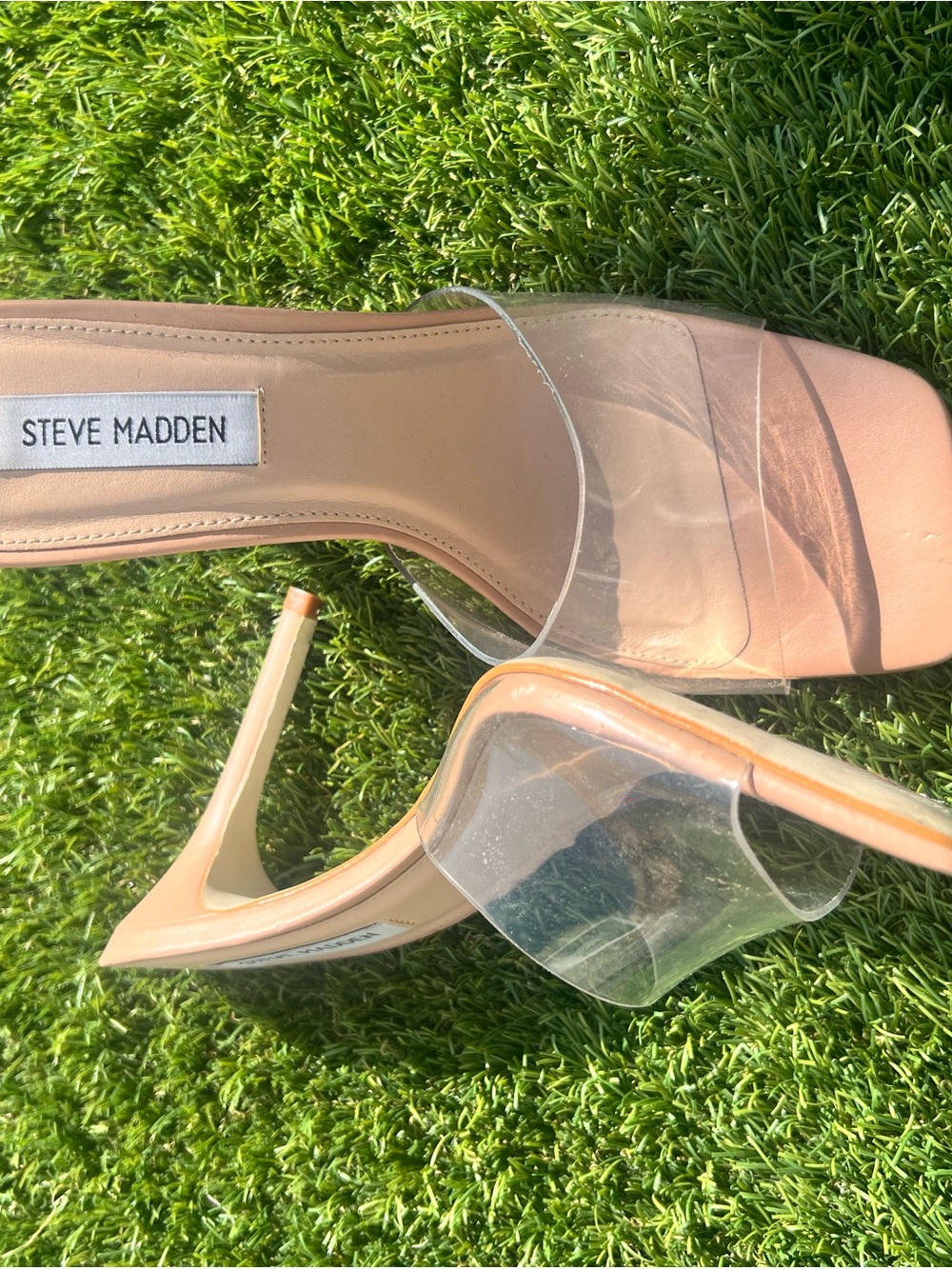 Steve Madden Nude Clear Strap Stiletto Heels